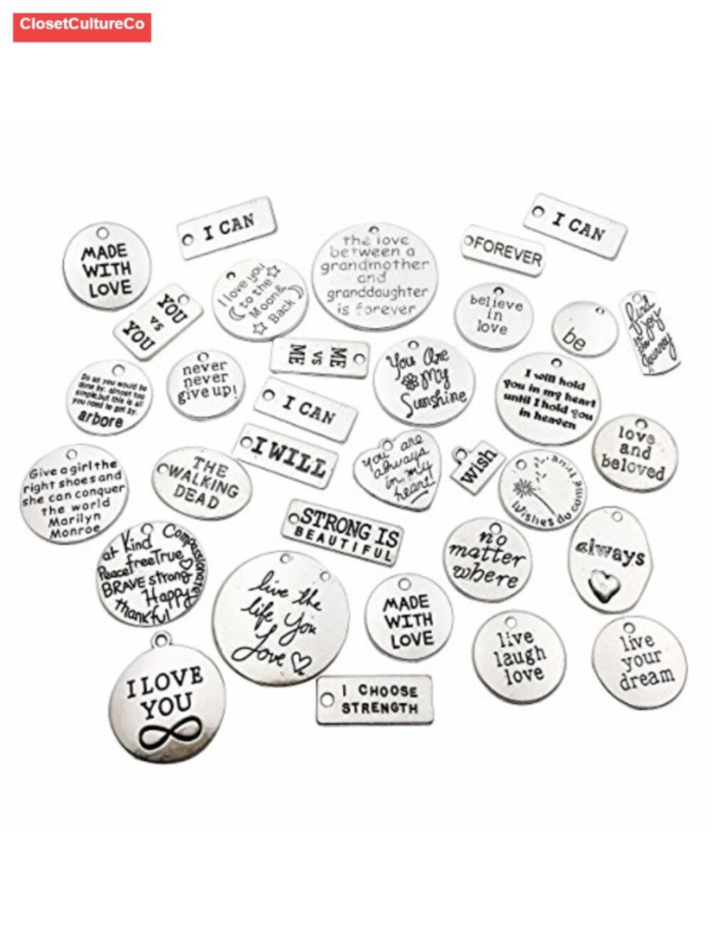 30pcs Metal Inspirational Word Charms DIY Jewelry Findings Accessories